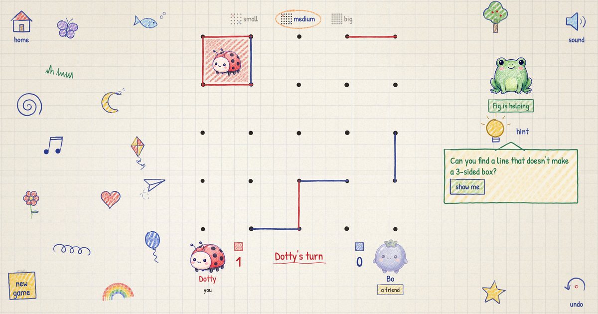 A hand-drawn dots and boxes game on squared paper with red and blue boxes